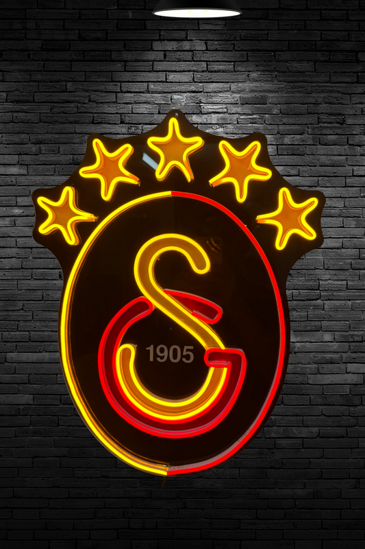 Galatasaray 5 Yıldız  Neon Logo Işık | LED Dekoratif Duvar Aydınlatma (Siyah)