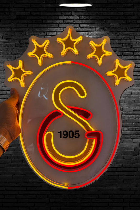 Galatasaray 5 Yıldız  Neon Logo Işık | LED Dekoratif Duvar Aydınlatma (Beyaz)