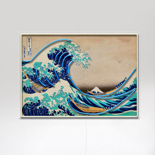 Hokusai – Büyük Dalga Neon  Tablo | LED Dekoratif Duvar Aydınlatma